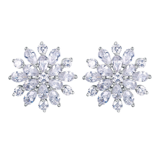 08448 EVER FAITH Women's 925 Sterling Silver Cubic Zirconia Winter Snowflake Teardrop Stud Earrings Clear 0.8"