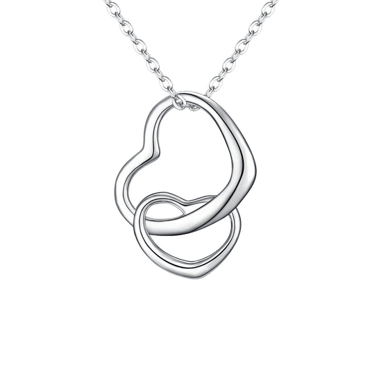 09307 EVER FAITH Women's 925 Sterling Silver Simple Interlocking Open Heart Adjustable Pendant Necklace