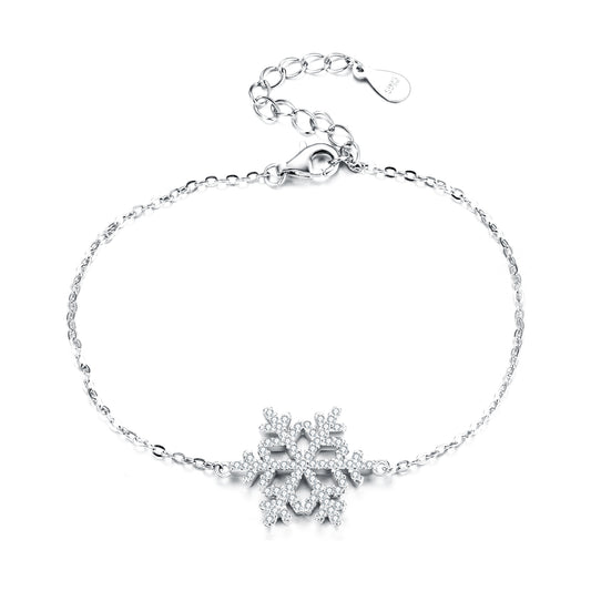 11716 EVER FAITH 925 Sterling Silver CZ Elegant Winter Snowflake Link Bracelet Hand Accessory Jewelry for Women