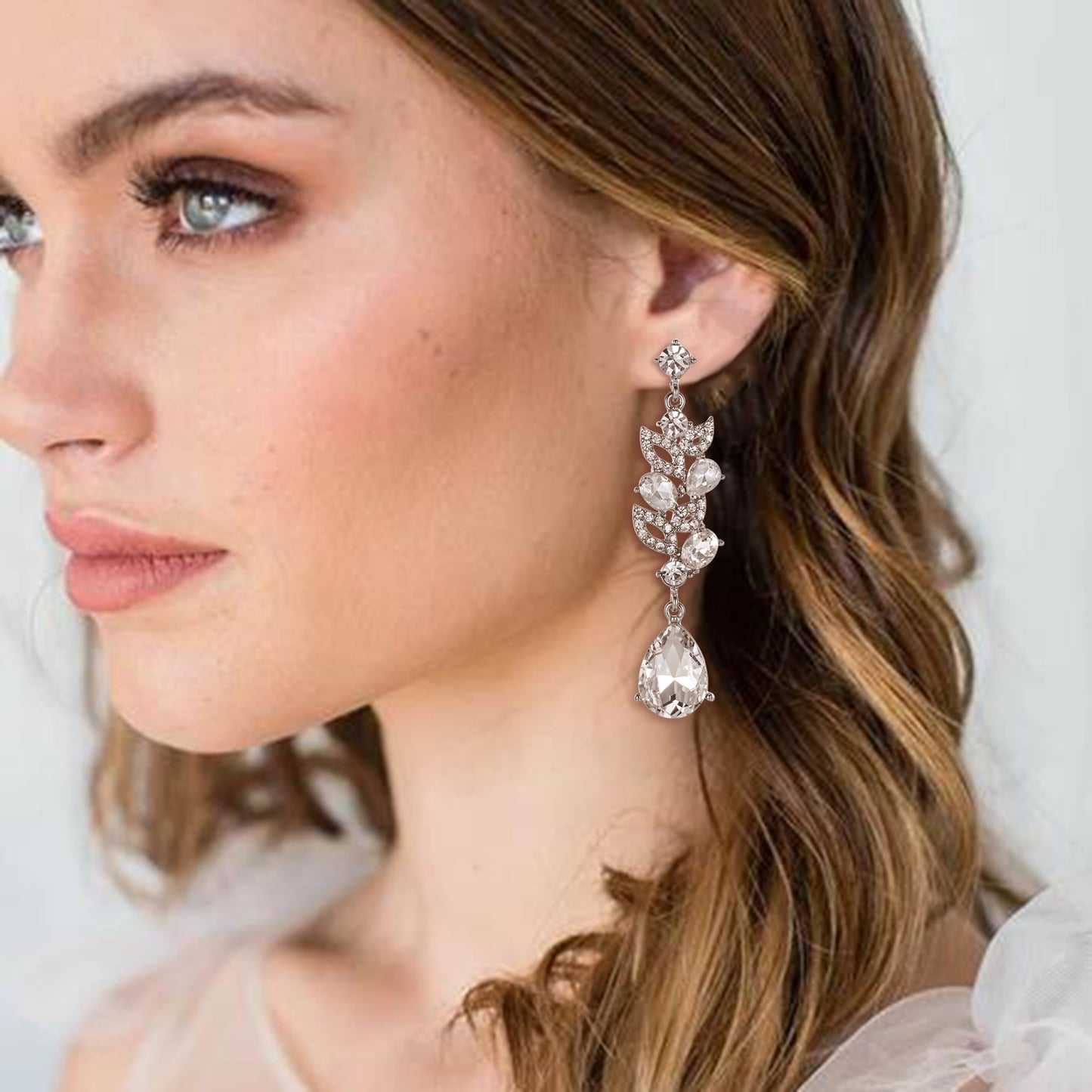 13731 EVER FAITH Wedding Marquise Crystal Dangle Earrings for Bridal, Cluster Leaf Art Deco Chandelier Pierced Earrings