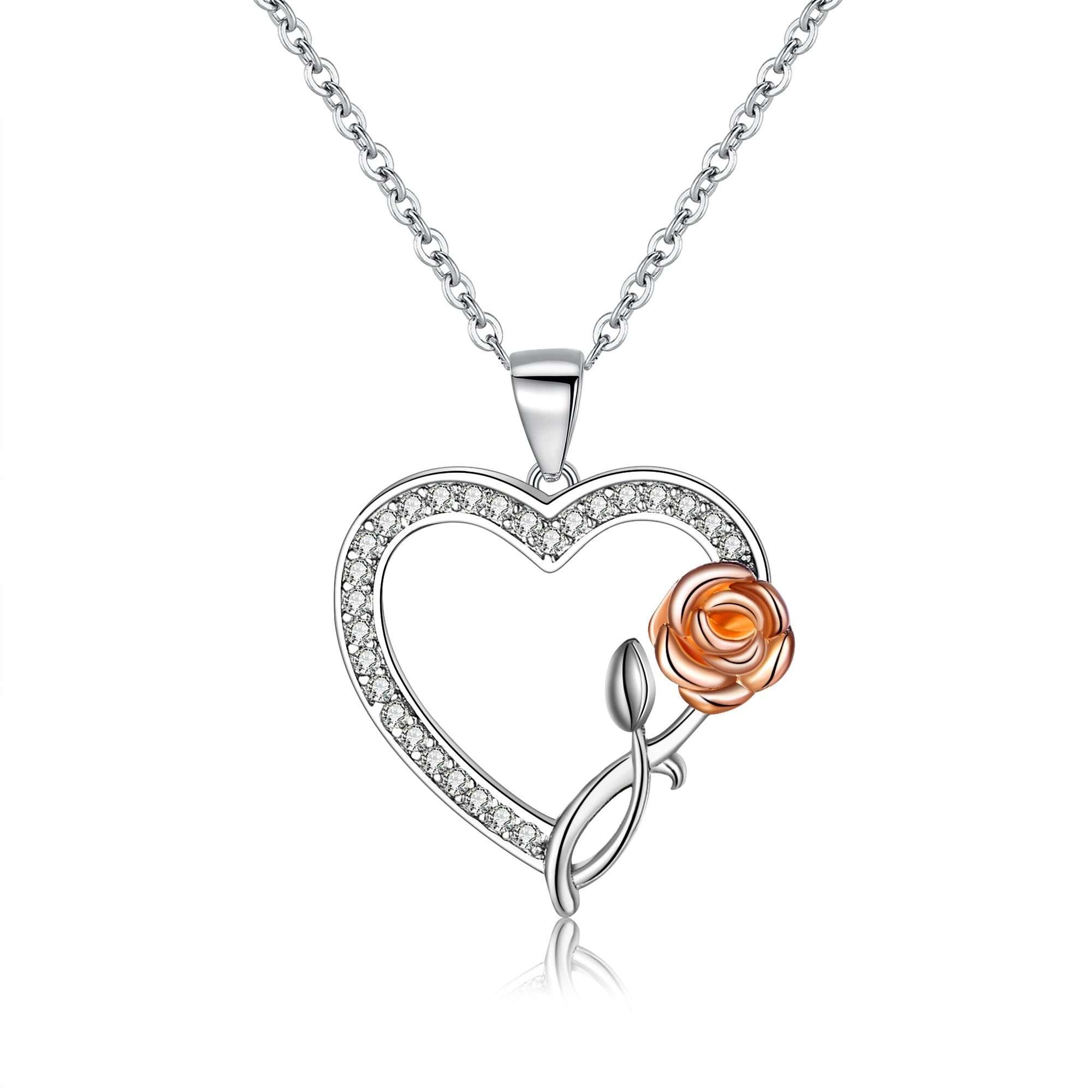 S925 Sterling Silver Rose Flower Pendant Necklace, Silver Rose Necklac