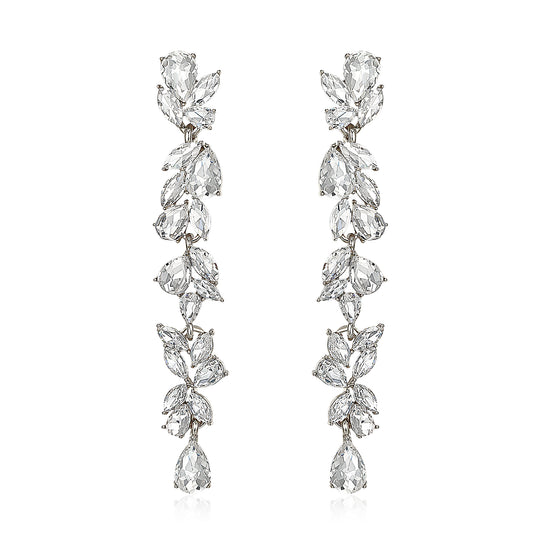 14435 EVER FAITH Wedding Rhinestone Crystal Chandelier Dangle Earrings for Women Brides, Art Deco Marquise Teardrop Bridal Long Dangle Drop Earrings for Prom Clear Silver-Tone