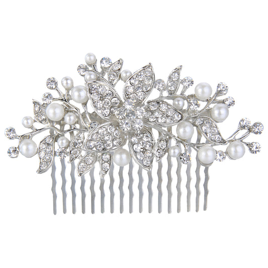 00419 Crystal Simulated Pearl Bridal Hair Accessories Flower Leaf Vine Hair Comb