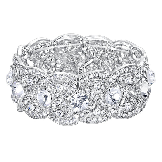 02751 Austrian Crystal Wedding Prom Art Deco Elastic Stretch Bracelet for Women