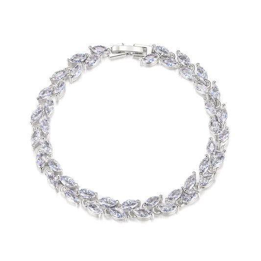04851 Glamorous Cubic Zircon Wedding 2 Layers Small Leaf Roman Tennis Bracelet