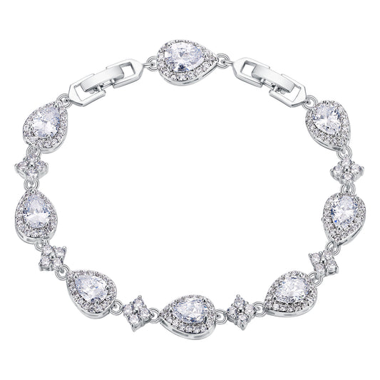 05217 Glamour CZ Wedding Ball Waterdrop Floral Tennis Bracelet