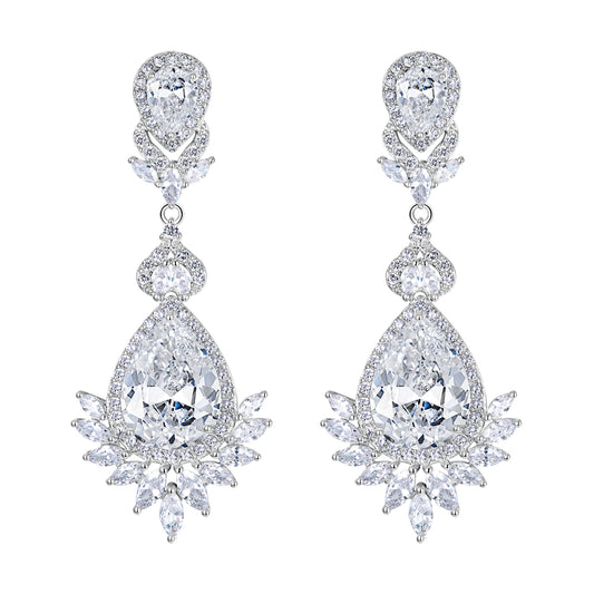05279 Marquise Cubic Zirconia Art Deco Bridal Birthstone Tear Drop Pierced Dangle Earrings
