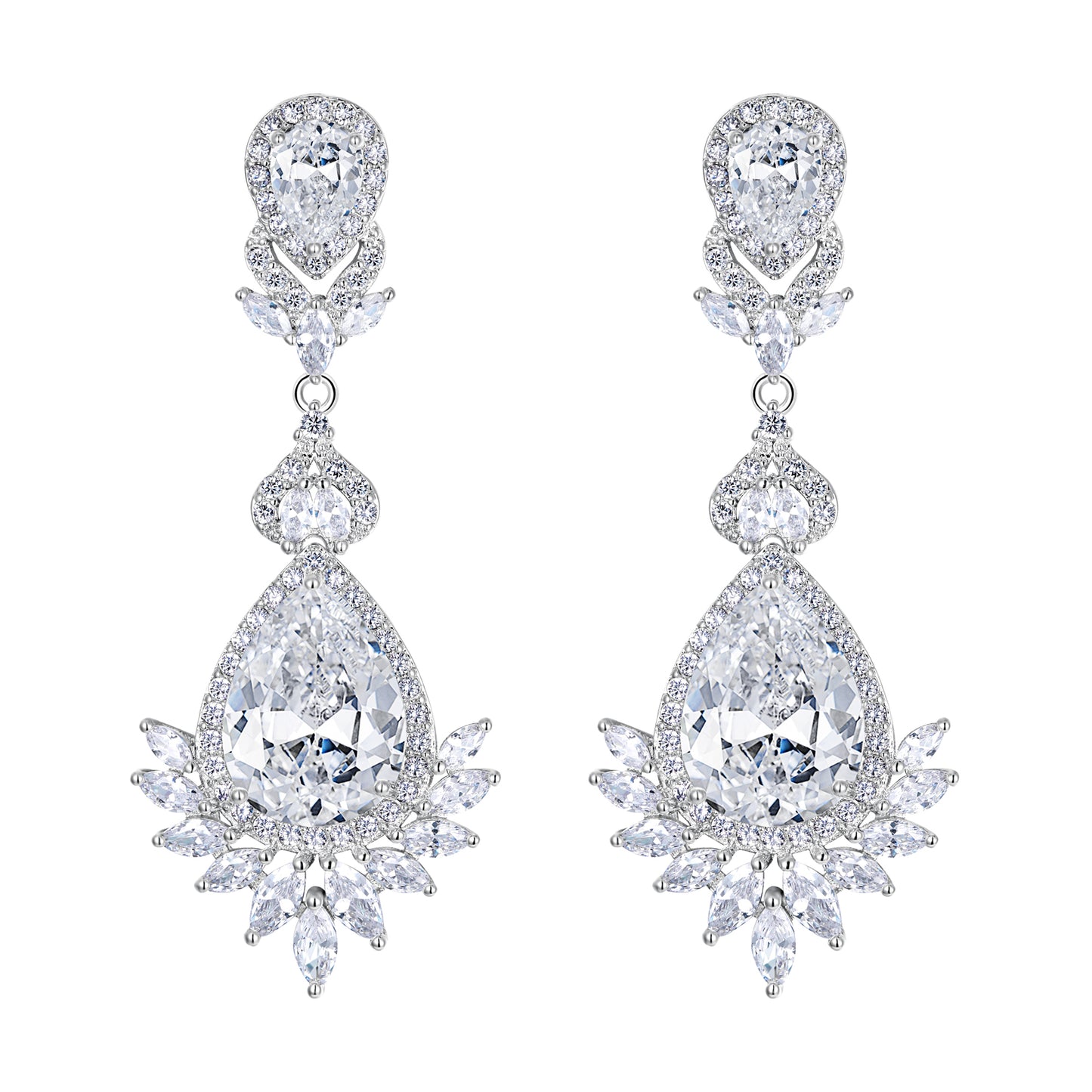 05279 Marquise Cubic Zirconia Art Deco Bridal Birthstone Tear Drop Pierced Dangle Earrings