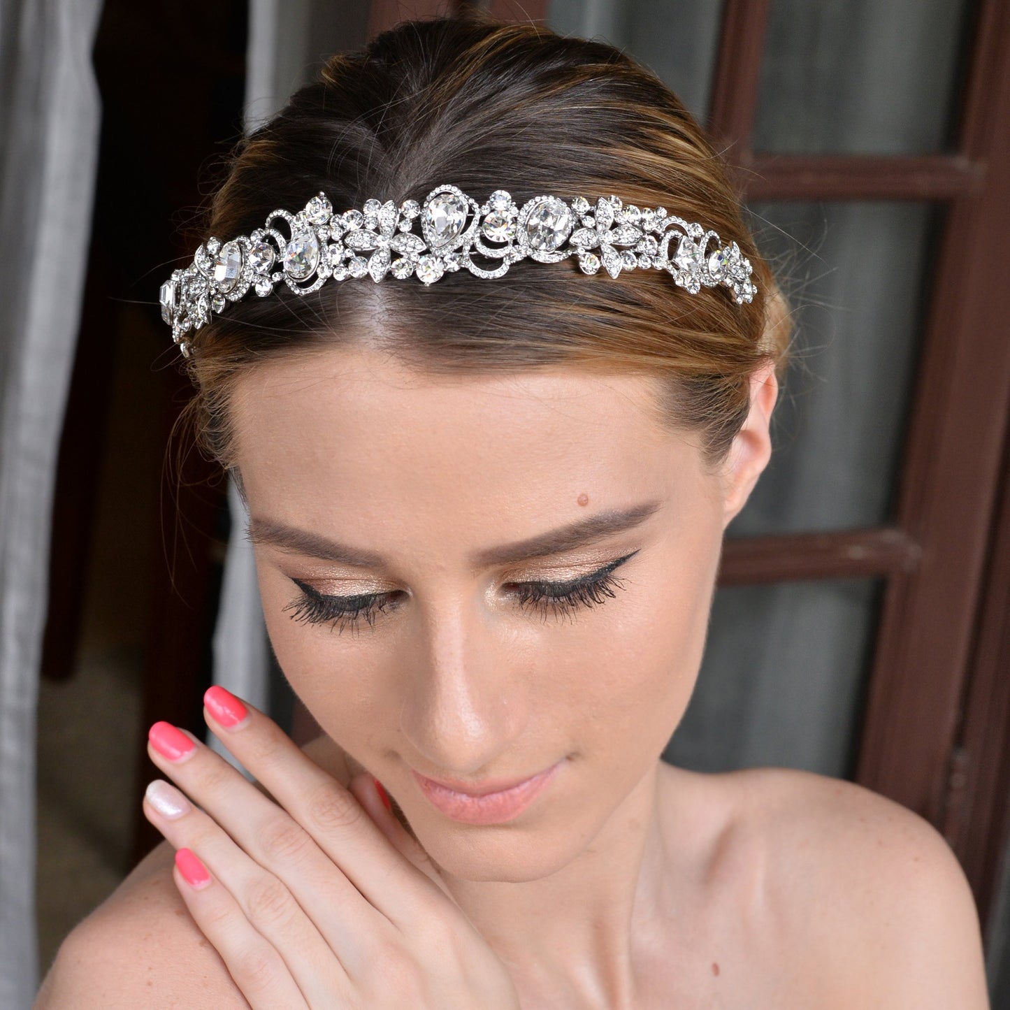 05505 Austrian Crystal Hair Accessories Bridal Flower Vine Tear Drop Headband