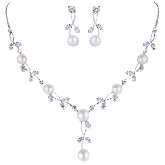 06456 Bridal Flower Pearl Jewelry Set