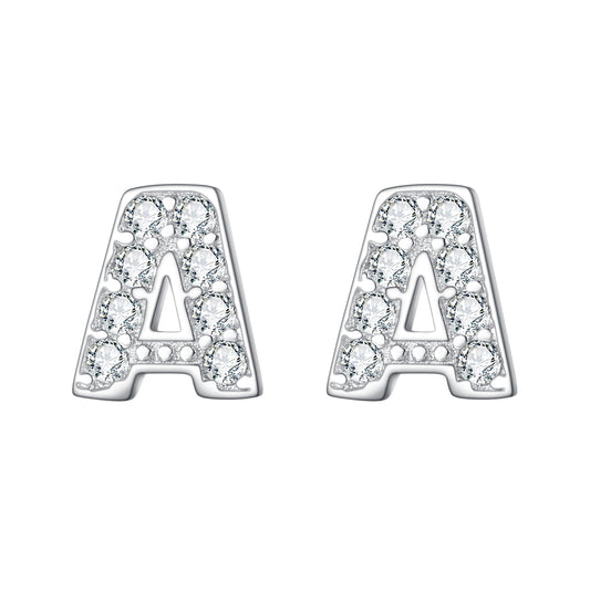 06707 EVER FAITH Initial Earrings 925 Sterling Silver Cubic Zirconia Alphabet Letter Stud Earrings