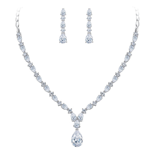 06991 Sparkly White Cubic Zirconia Charming Water Drop Bridal Bride Jewelry Set