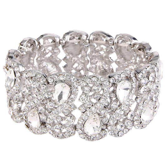 08234 Austrian Crystal Teardrop 8-Shaped Knot Wedding Party Elastic Stretch Bracelet
