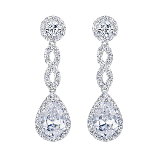 08306 Cubic Zirconia 8 Shape Infinity Bridal Wedding Pierced Dangle Earrings