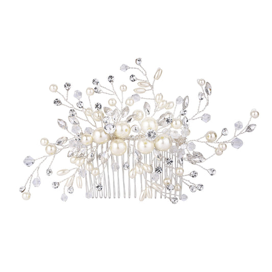 0958801 Crystal Simulated Pearl Hair Accessories Cluster Flower Leaf Hair Comb