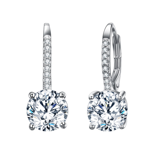 09755 925 Sterling Silver Round Cut Cubic Zirconia Prong Setting Bridal Leverback Dangle Earrings
