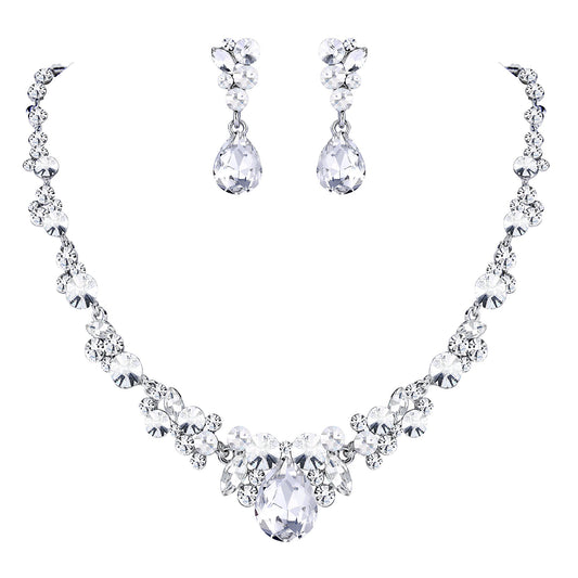 10008 Rhinestone Crystal Elegant Bridal Prom Floral Teardrop Jewelry Set