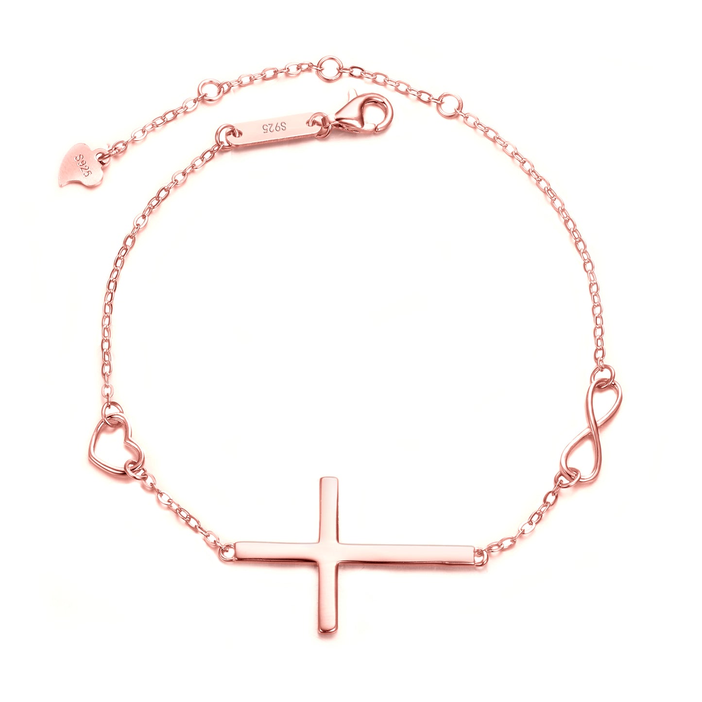 10885 925 Sterling Silver Religious Classic Heart Infinity Charm Cross Bracelets