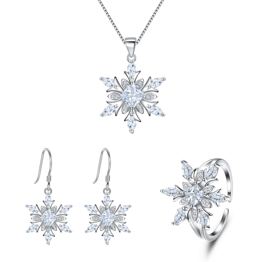 11714 925 Sterling Silver White / Sky Blue Cubic Zirconia Snowflake Jewelry Set