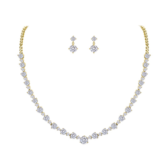 13180 Women's Sparkly Wedding Bridal Jewelry Round Zircon CZ Necklace Earrings Set