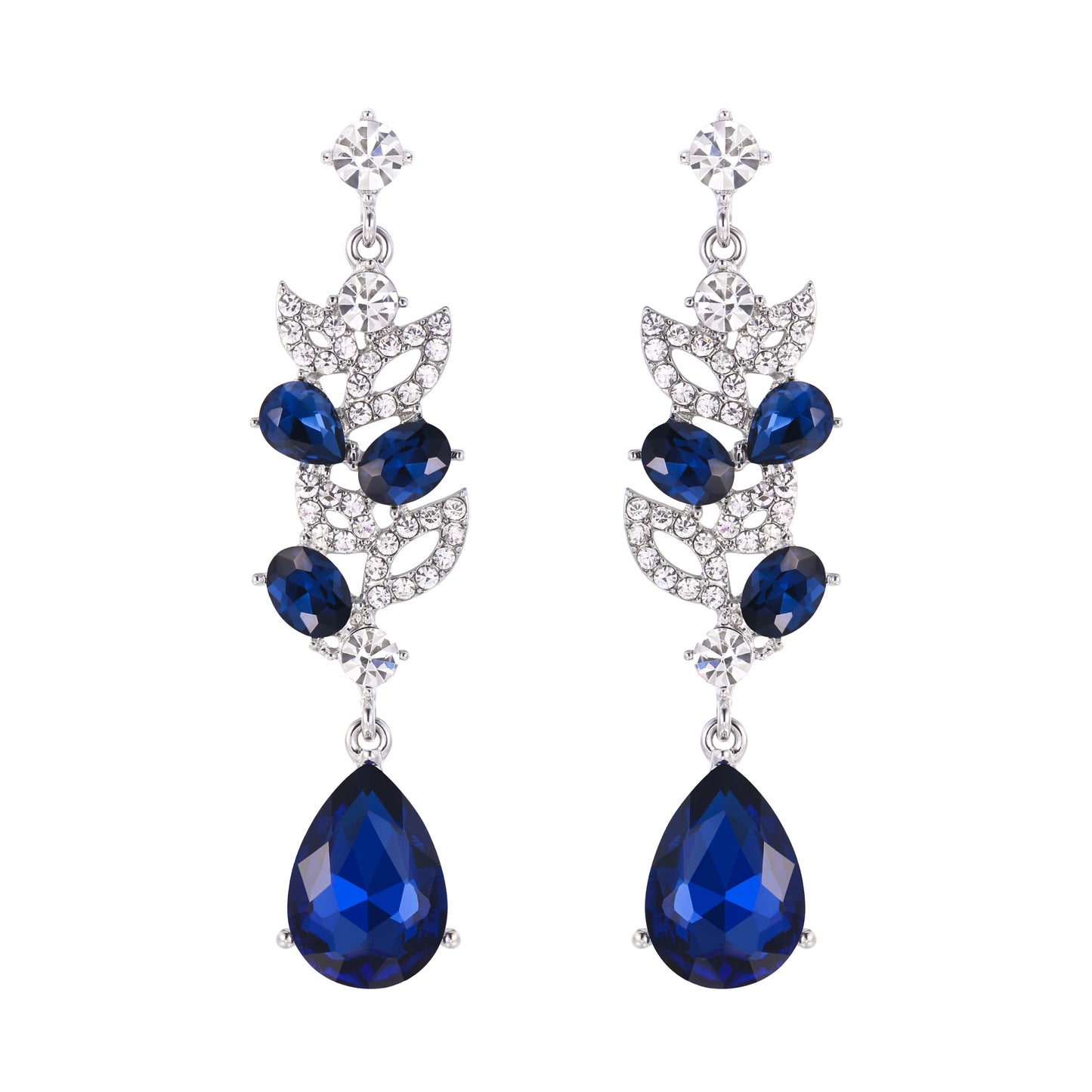 13731 EVER FAITH Wedding Marquise Crystal Dangle Earrings for Bridal, Cluster Leaf Art Deco Chandelier Pierced Earrings